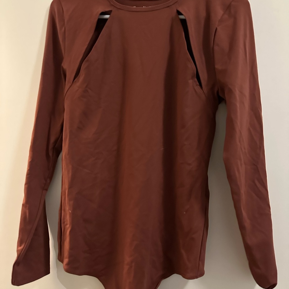 Abercrombie and Fitch Women’s Brown Long Sleeve Cutout Bodysuit